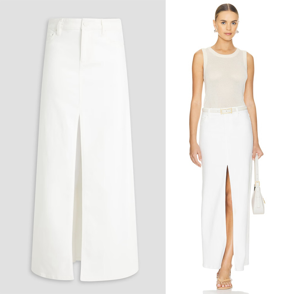 NWT Alice + Olivia Women's Rye Mermaid Denim Maxi Skirt Off White - Size 27